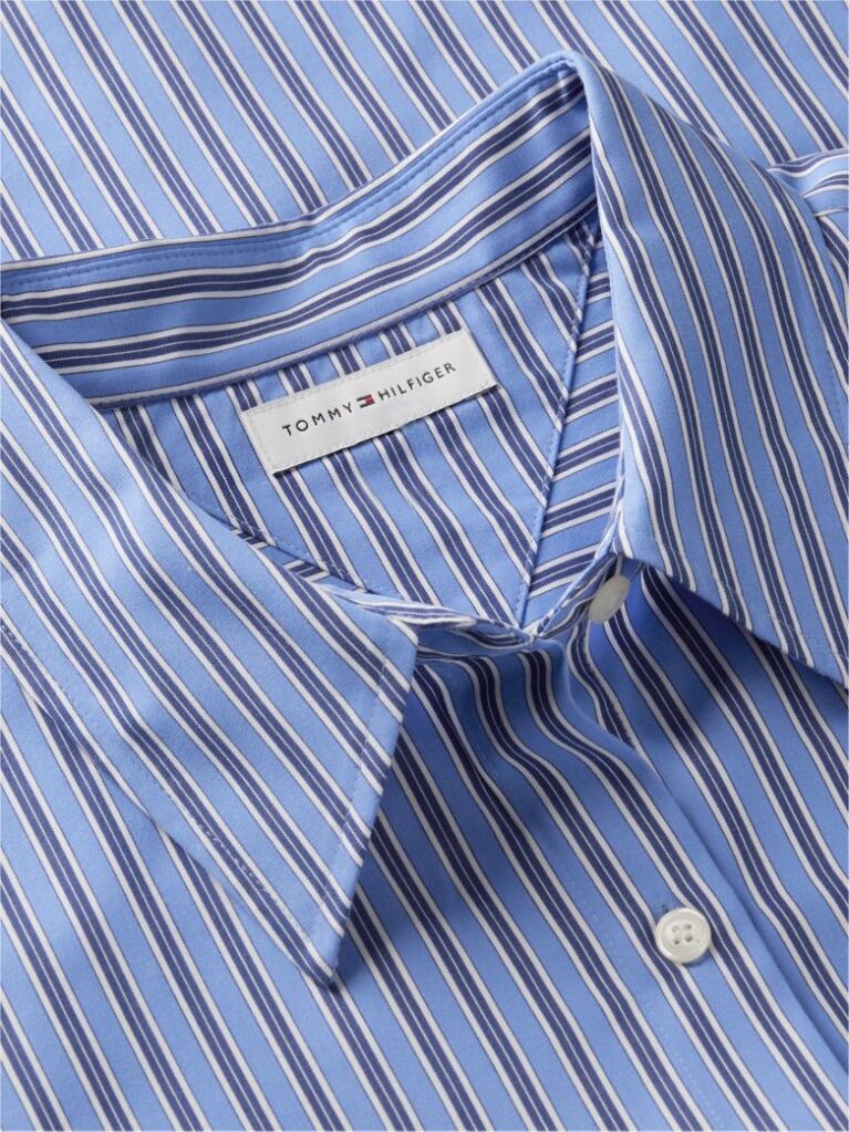 Blue Regular Fit Flag Embroidery Poplin Shirt  Women