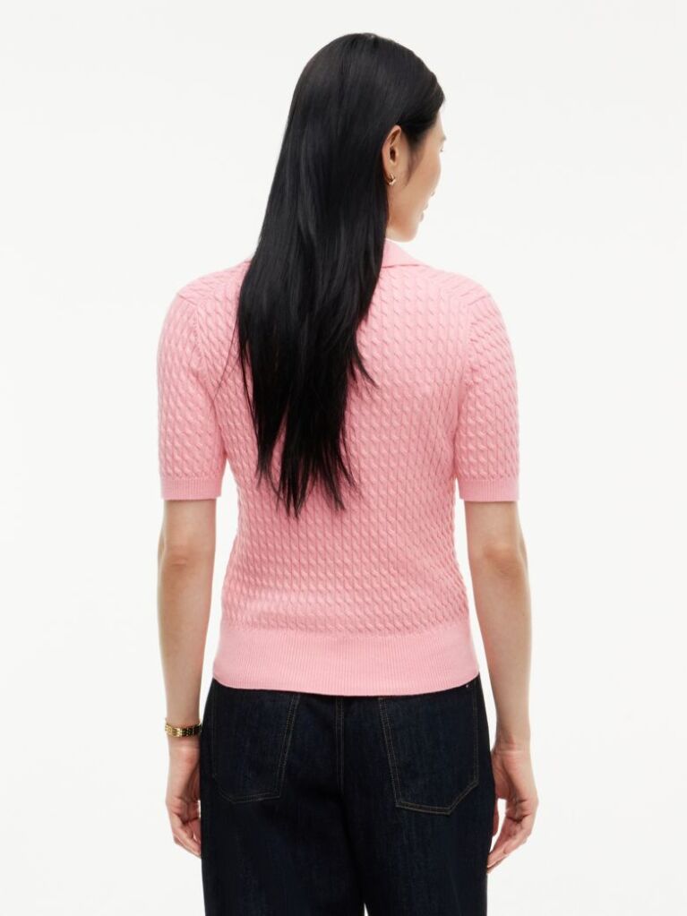 Pink Cable Knit Short Sleeve Polo Jumper  Women