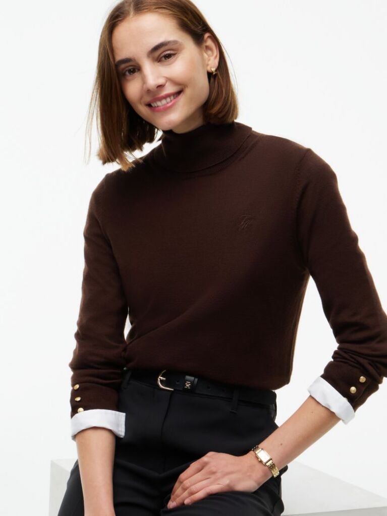 Brown Pure Wool Slim Turtleneck Jumper  Women