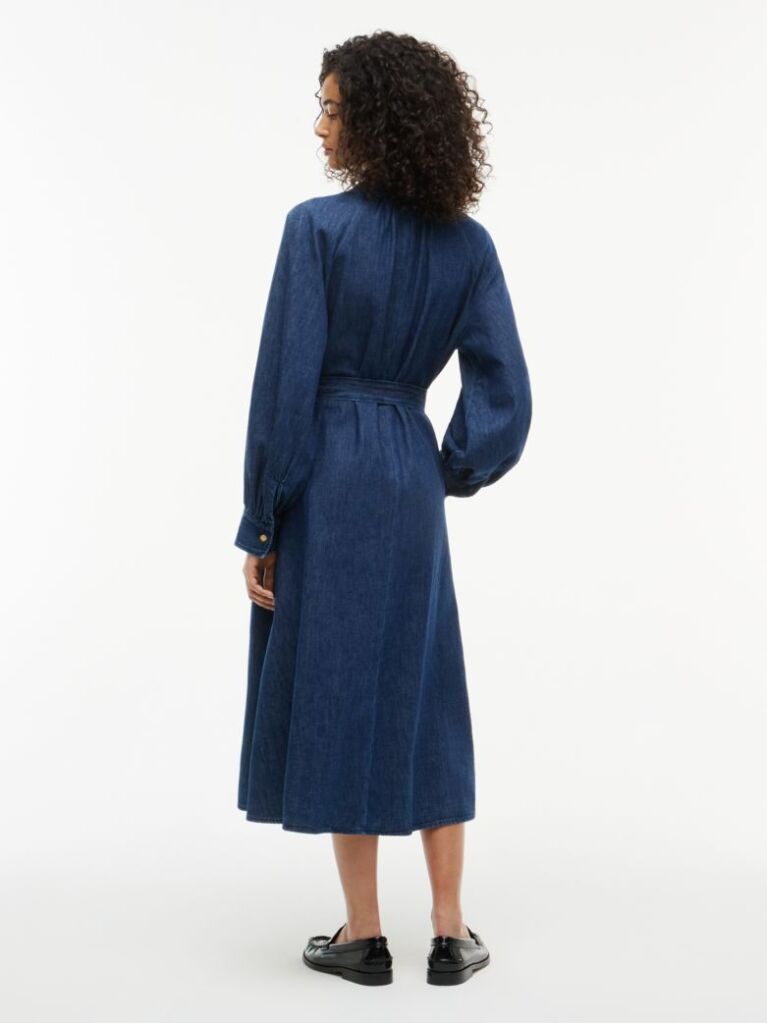 Blue Denim Belted Midi Shirt Dress  Women