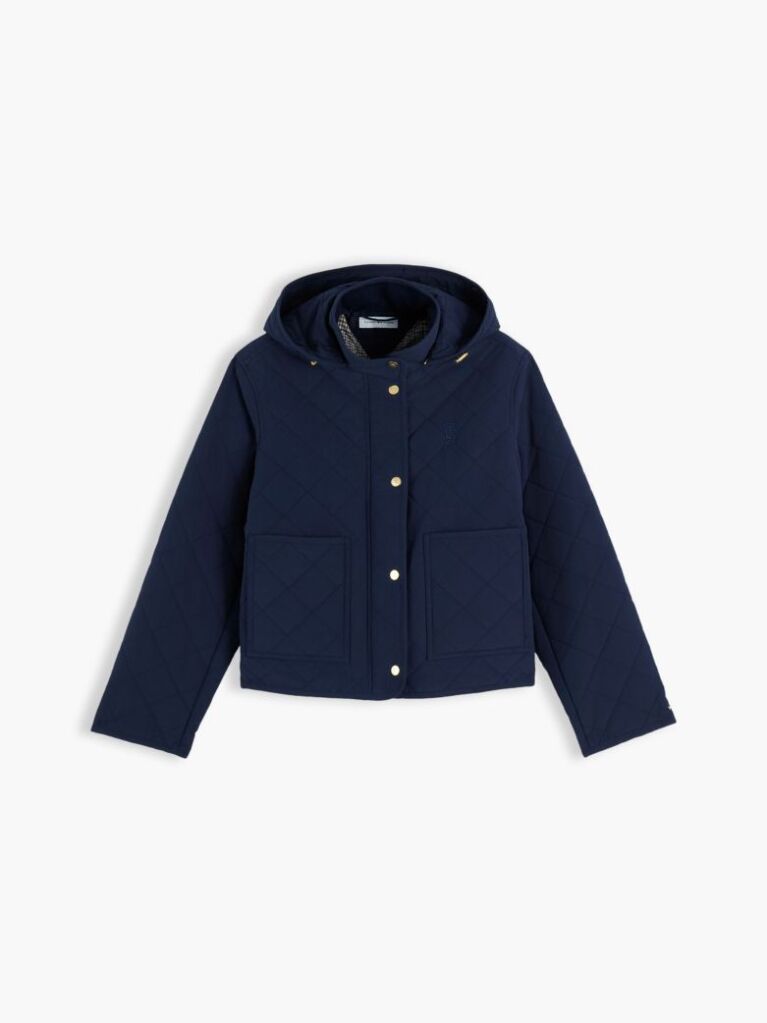 Blue Crest Embroidery Square Quilted Hooded Jacket  Women