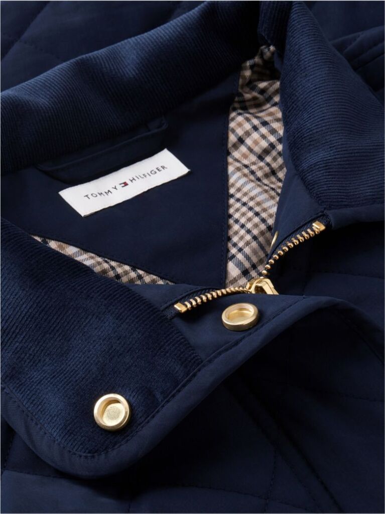 Blue Crest Embroidery Square Quilted Hooded Jacket  Women
