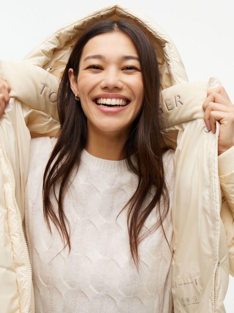 Beige Logo Embroidery Water Repellent Down Jacket  Women