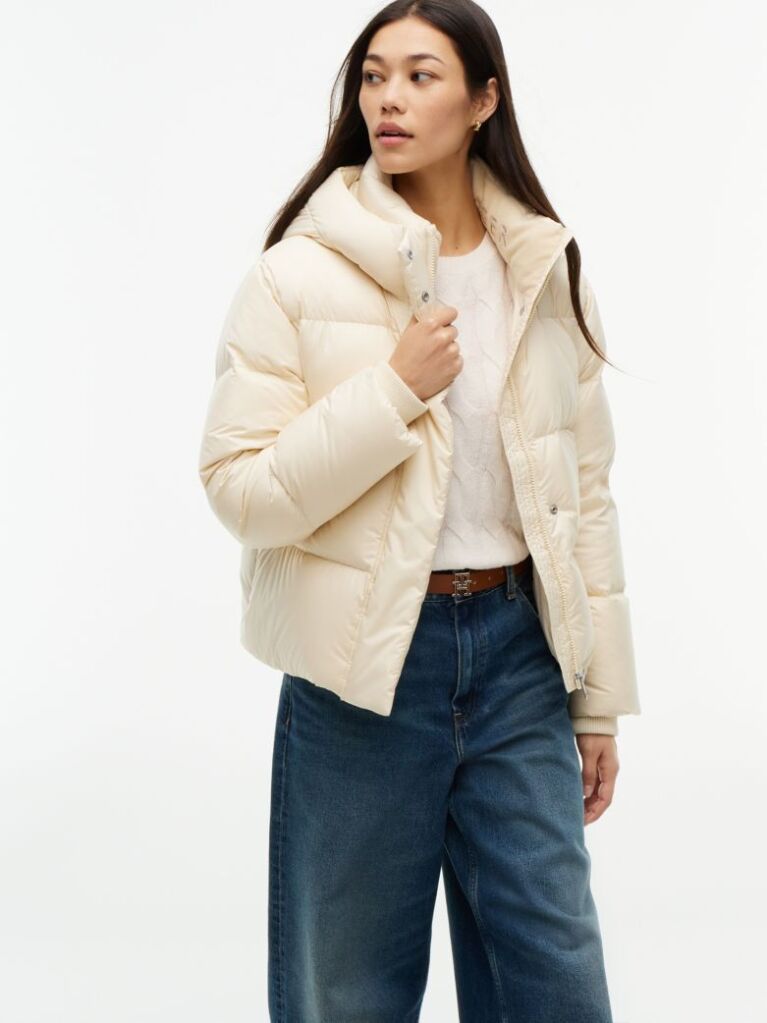 Beige Logo Embroidery Water Repellent Down Jacket  Women