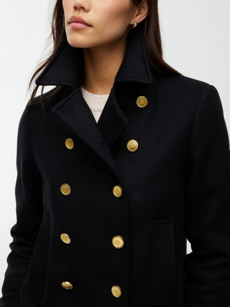 Black Manteco Wool Blend Slim Peacoat Jacket  Women