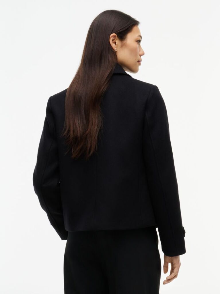 Black Manteco Wool Blend Slim Peacoat Jacket  Women