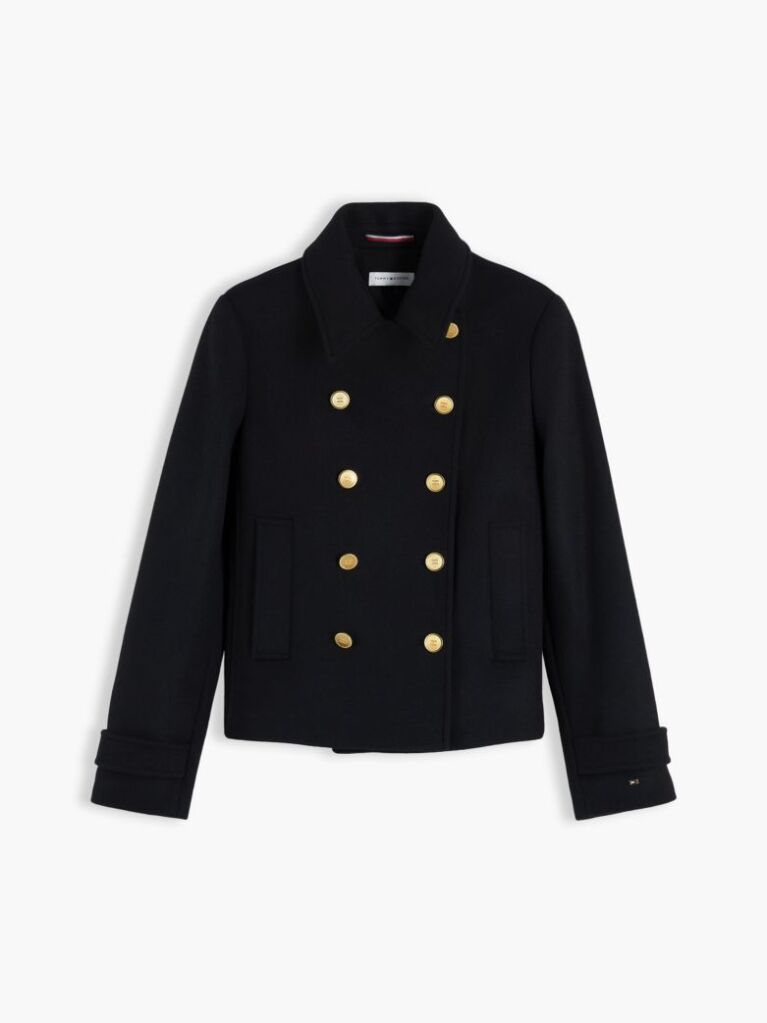 Black Manteco Wool Blend Slim Peacoat Jacket  Women