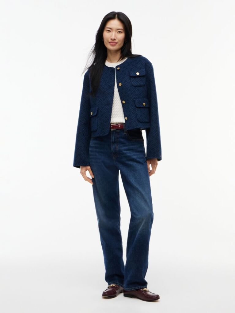 Blue Double-Faced Wool Blend Jacquard Slim Jacket  Women