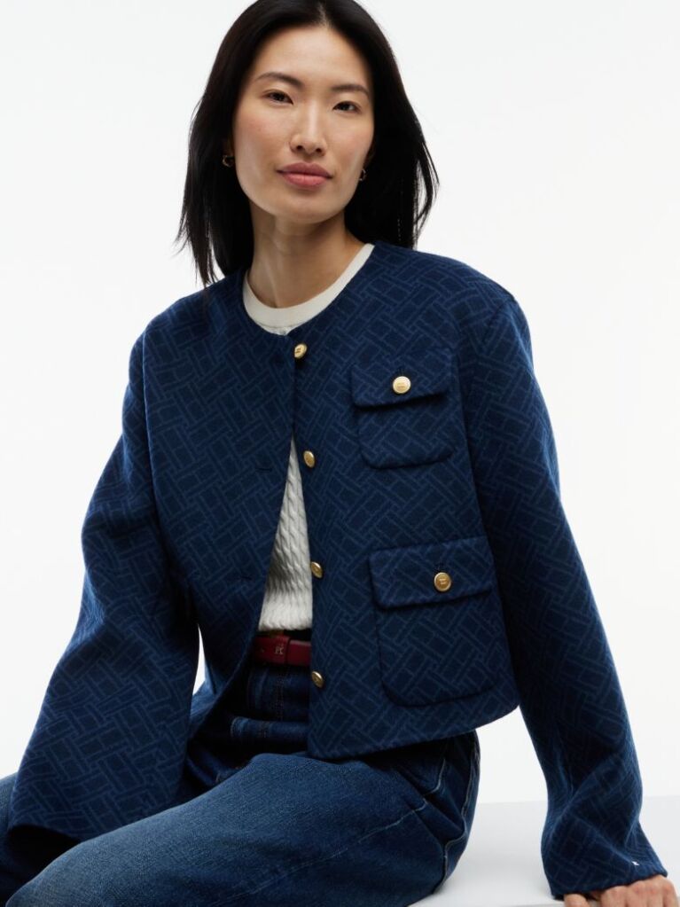 Blue Double-Faced Wool Blend Jacquard Slim Jacket  Women