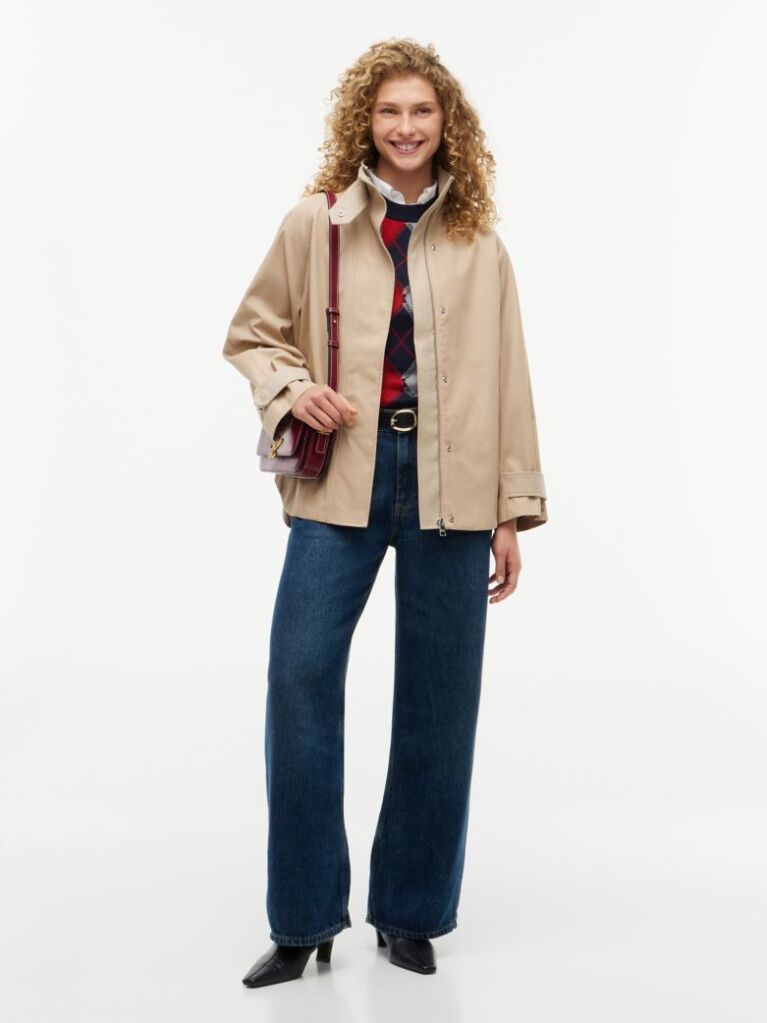Beige Flag Jacquard Twill Relaxed Cape Coat  Women