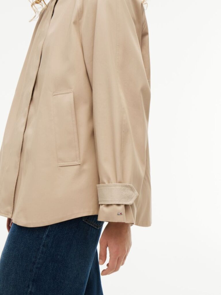 Beige Flag Jacquard Twill Relaxed Cape Coat  Women