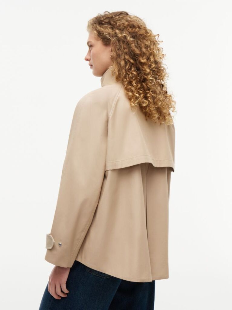 Beige Flag Jacquard Twill Relaxed Cape Coat  Women