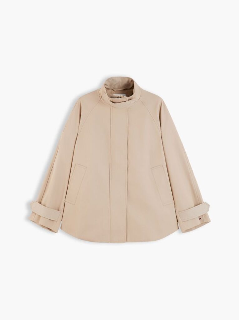 Beige Flag Jacquard Twill Relaxed Cape Coat  Women