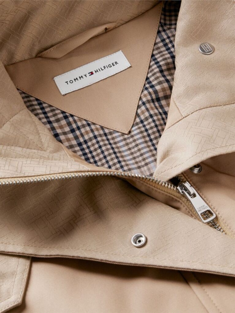 Beige Flag Jacquard Twill Relaxed Cape Coat  Women