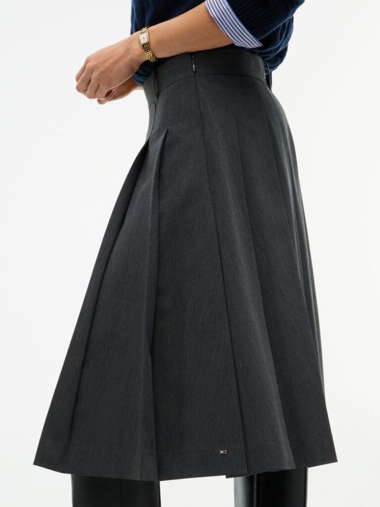 Grey Metal Flag Pleated Skirt  Women