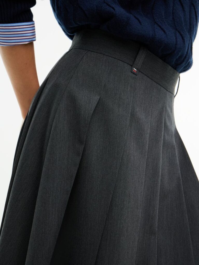 Grey Metal Flag Pleated Skirt  Women