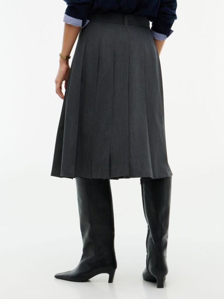 Grey Metal Flag Pleated Skirt  Women