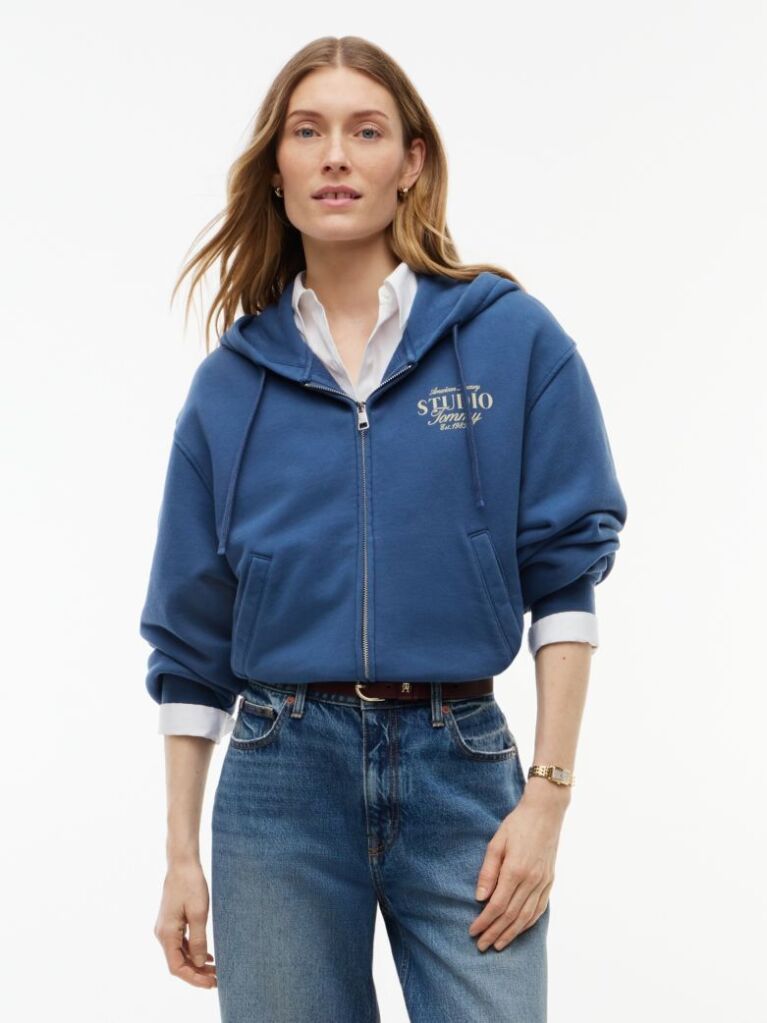 Blue Logo Zip-Thru Oversized Hoody  Women