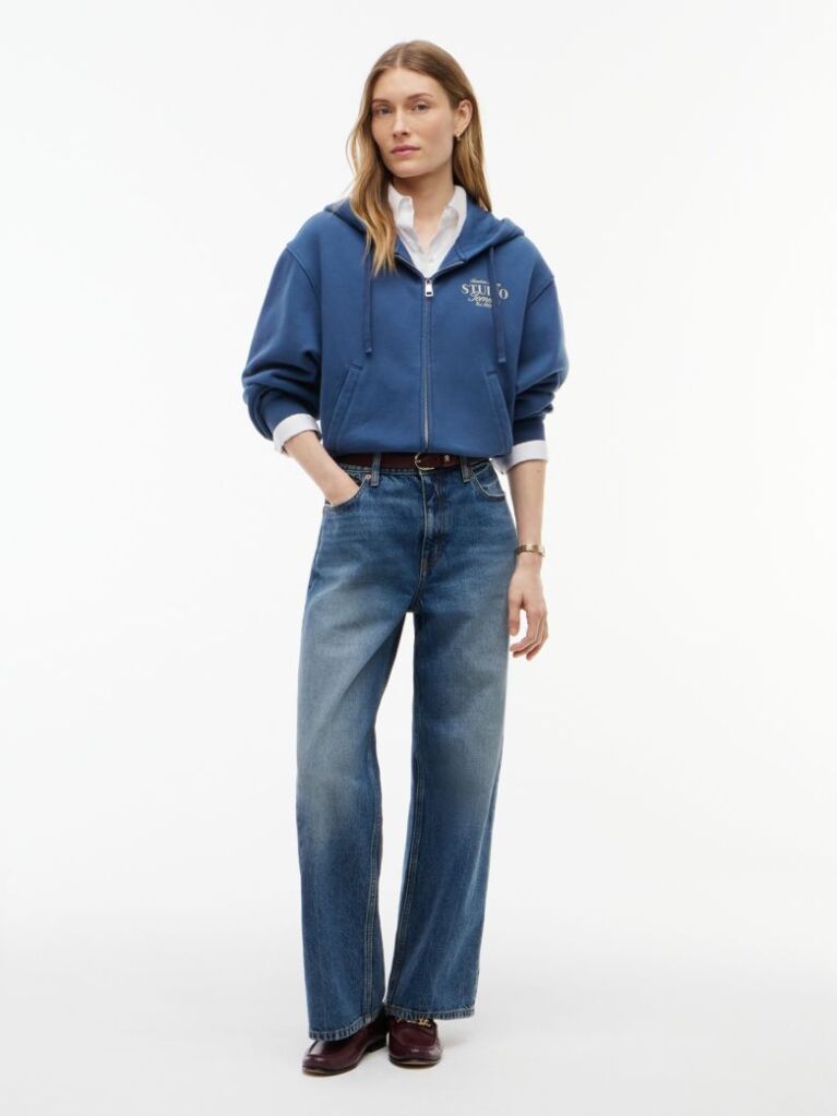 Blue Logo Zip-Thru Oversized Hoody  Women