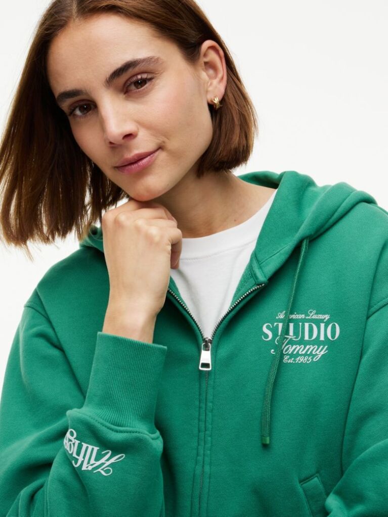 Green Logo Zip-Thru Oversized Hoody  Women