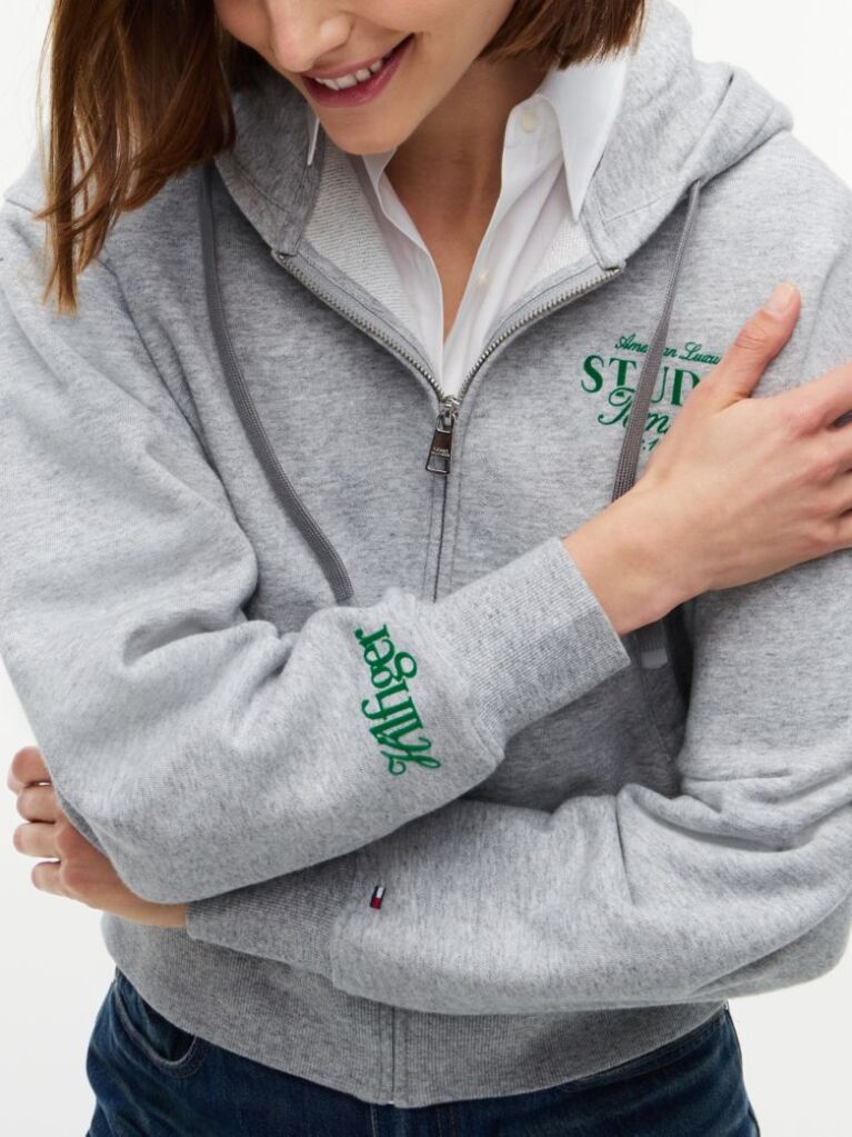Grey Logo Zip-Thru Oversized Hoody  Women