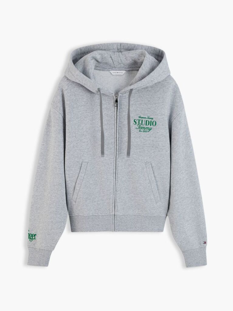 Grey Logo Zip-Thru Oversized Hoody  Women