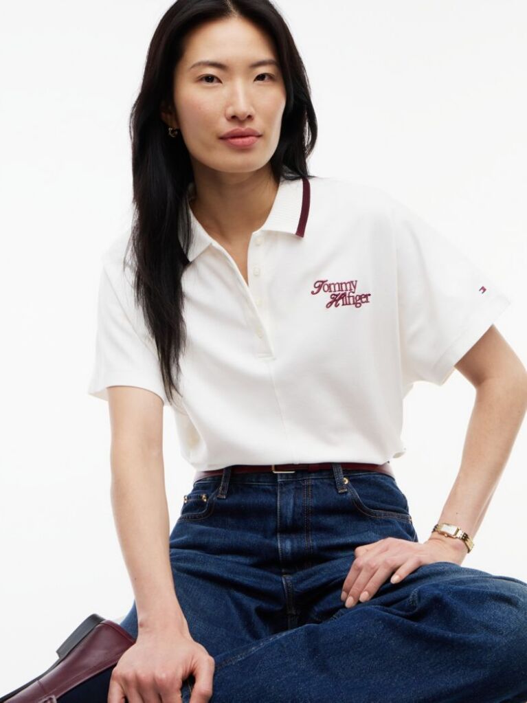 Beige Relaxed Fit Logo Polo Shirt  Women