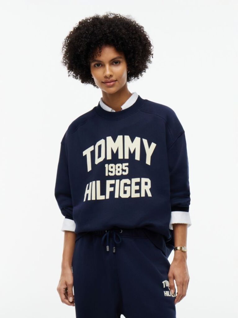 Μπλε Oversized Φούτερ Με Varsity Λογότυπο   Γυναίκες