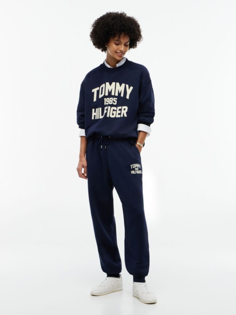 Μπλε Oversized Φούτερ Με Varsity Λογότυπο   Γυναίκες