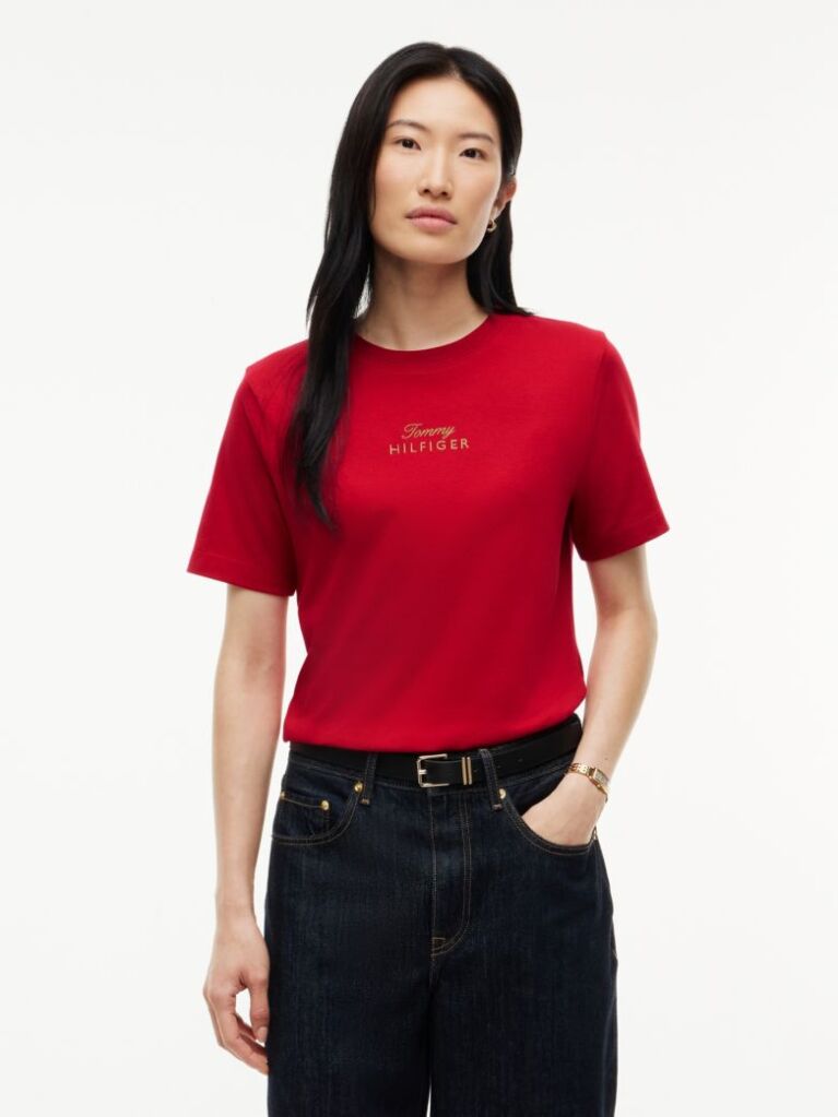 Logo Embroidery Crew Neck T-Shirt — Medium Red