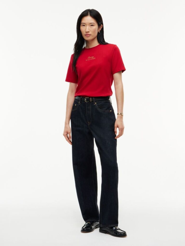 Logo Embroidery Crew Neck T-Shirt — Medium Red