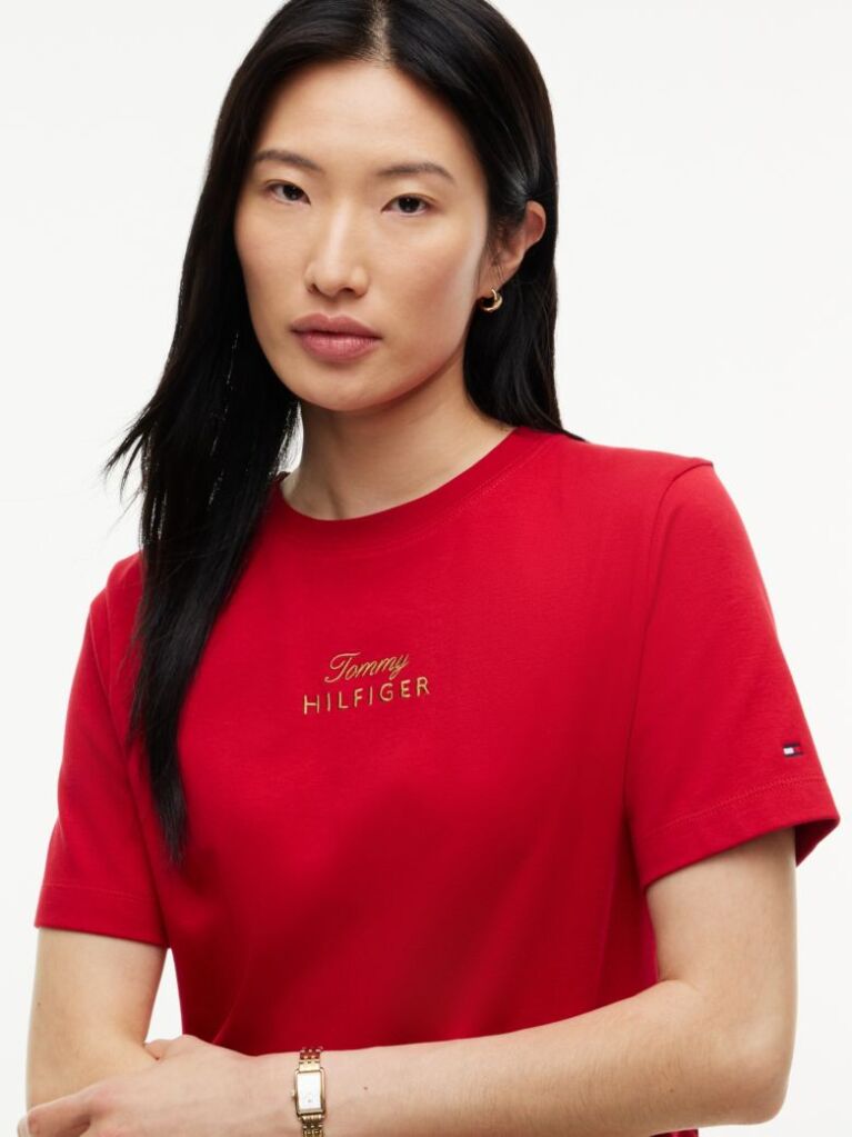 Logo Embroidery Crew Neck T-Shirt — Medium Red