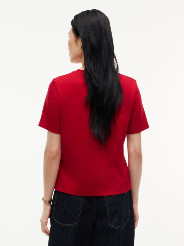 Logo Embroidery Crew Neck T-Shirt — Medium Red