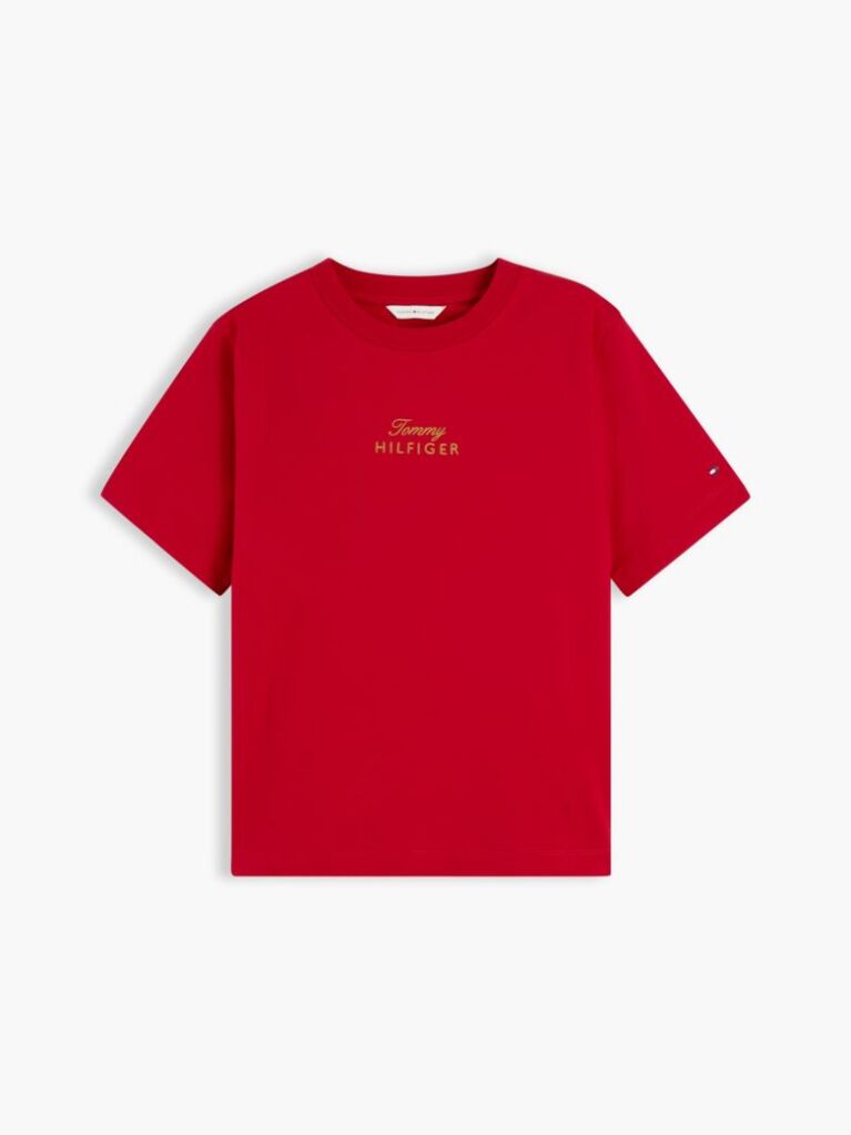 Logo Embroidery Crew Neck T-Shirt — Medium Red