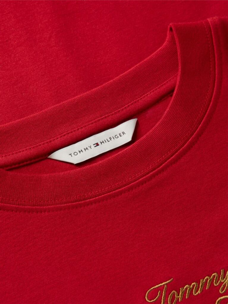 Logo Embroidery Crew Neck T-Shirt — Medium Red