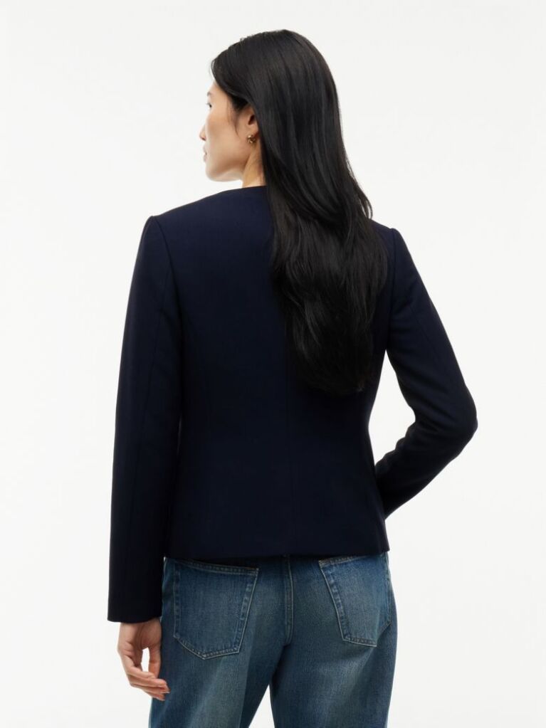 Blue Gold-Tone Button Collarless Slim Jacket  Women