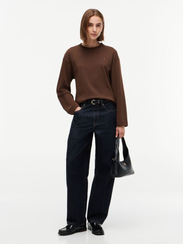 Brown Interlock Knit Relaxed Long Sleeve T-Shirt  Women