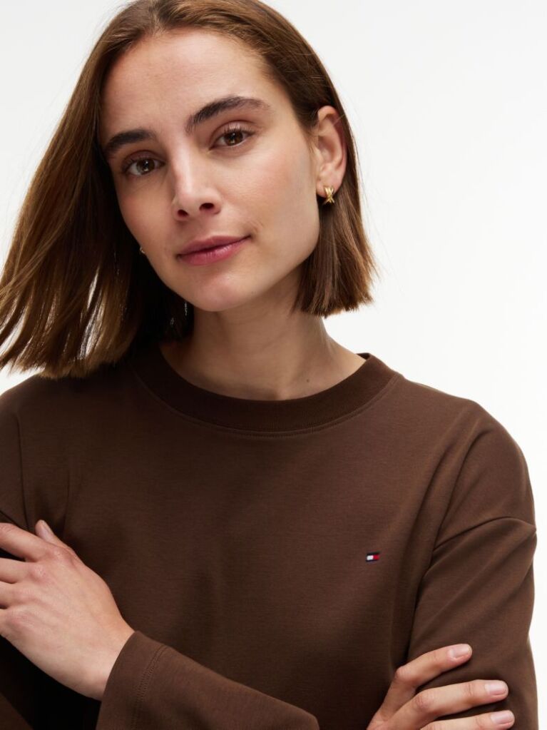 Brown Interlock Knit Relaxed Long Sleeve T-Shirt  Women