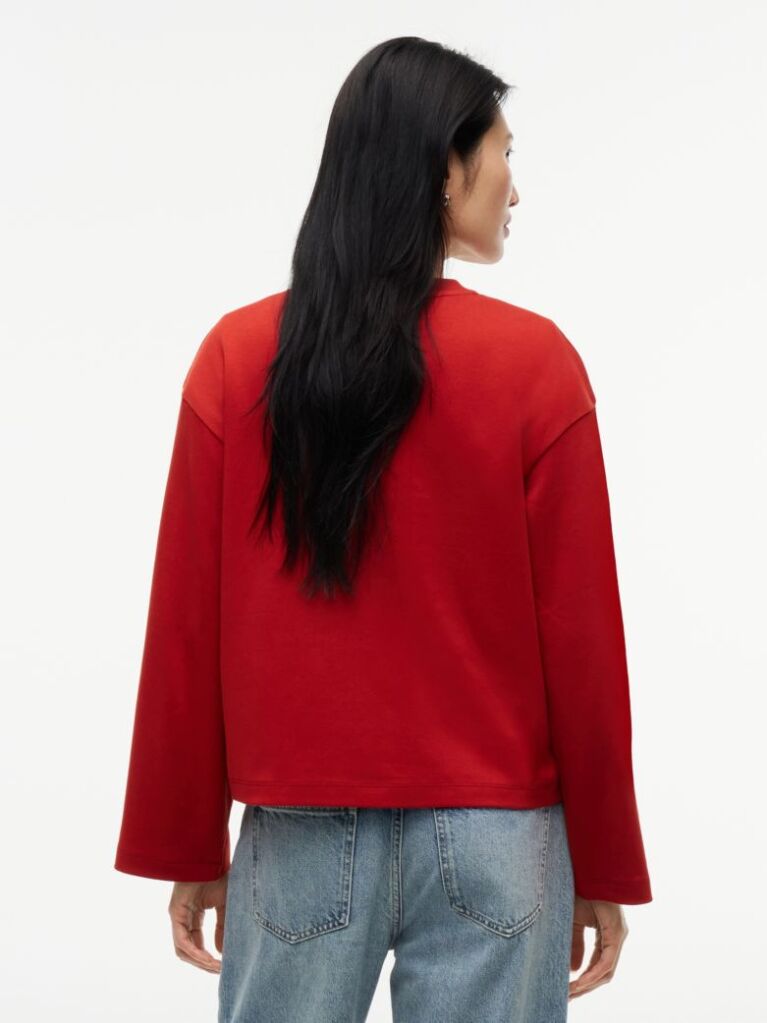 Κόκκινο Άνετο Μακρυμάνικο T-Shirt Με Interlock Πλέξη  Γυναίκες
