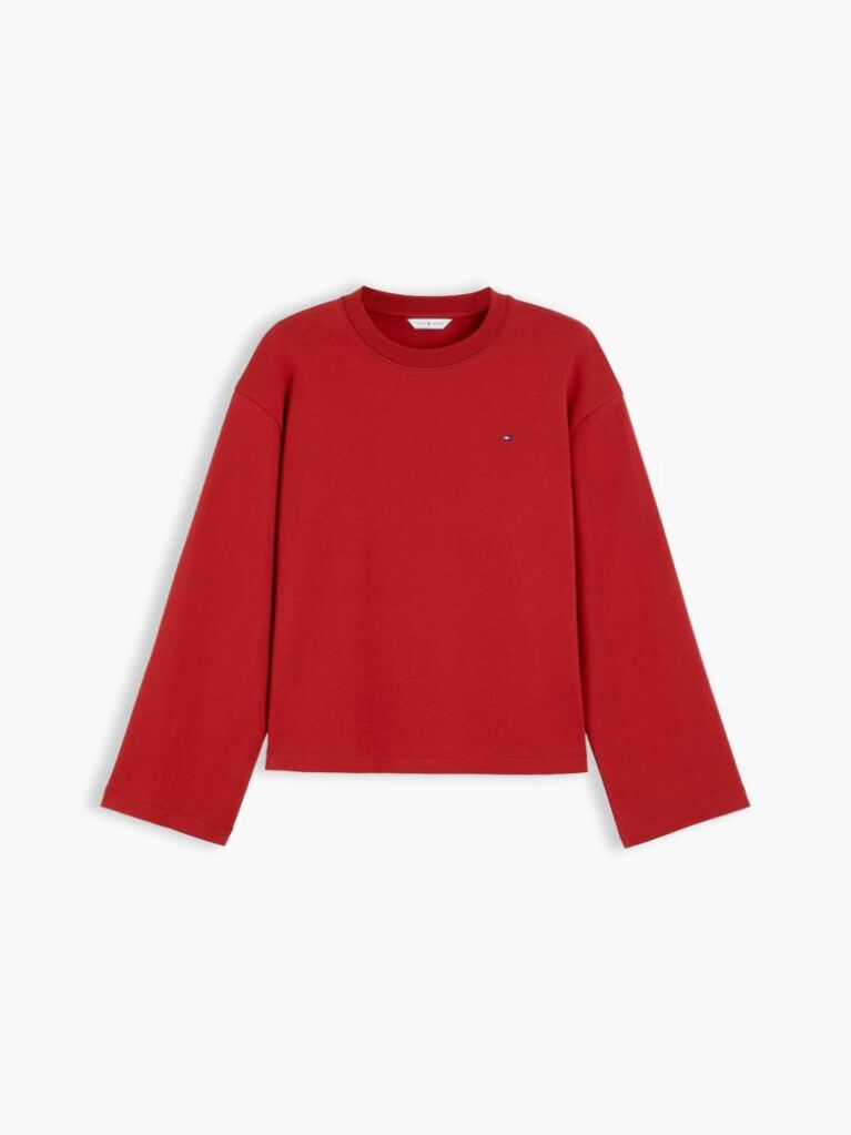 Κόκκινο Άνετο Μακρυμάνικο T-Shirt Με Interlock Πλέξη  Γυναίκες