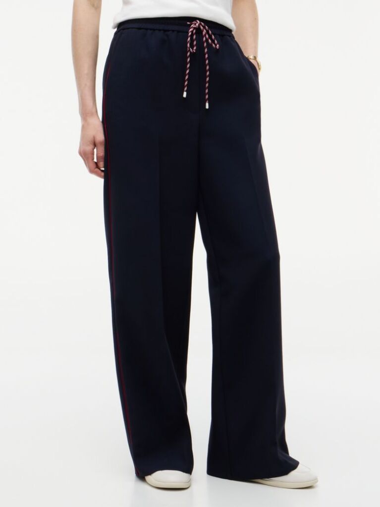 Blue Global Stripe Drawstring Wide Leg Trousers  Women
