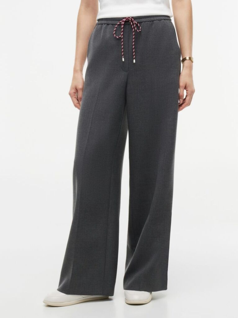 Grey Global Stripe Drawstring Wide Leg Trousers  Women