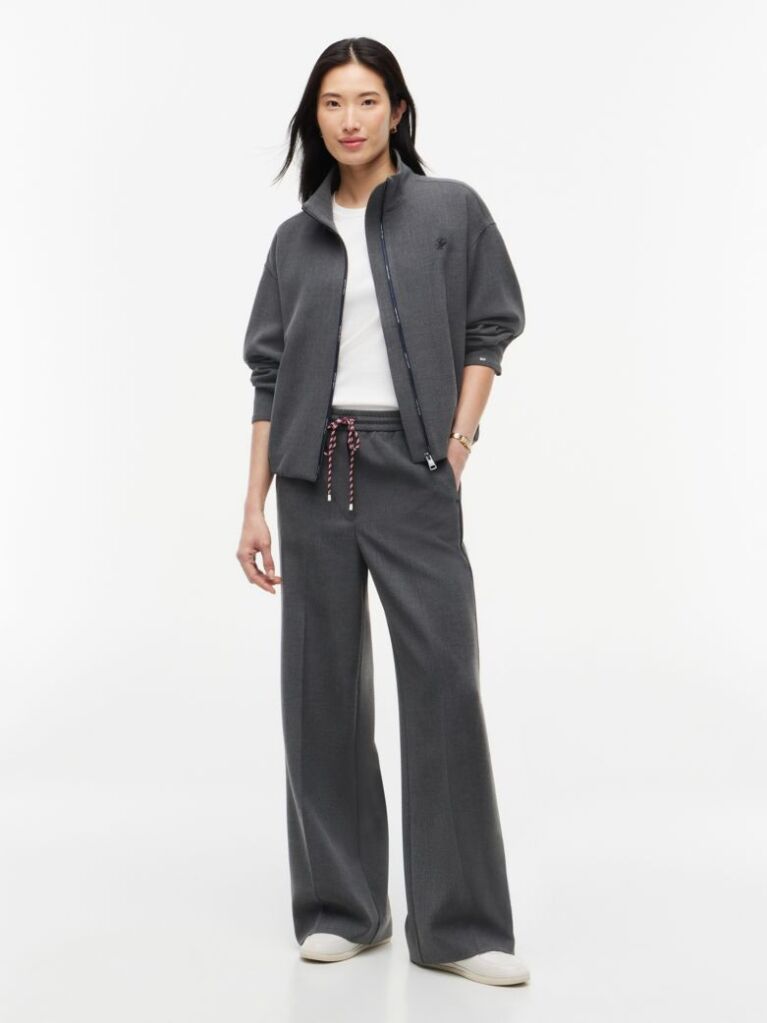 Grey Global Stripe Drawstring Wide Leg Trousers  Women