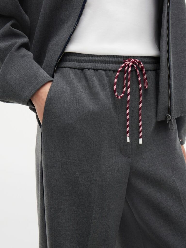 Grey Global Stripe Drawstring Wide Leg Trousers  Women