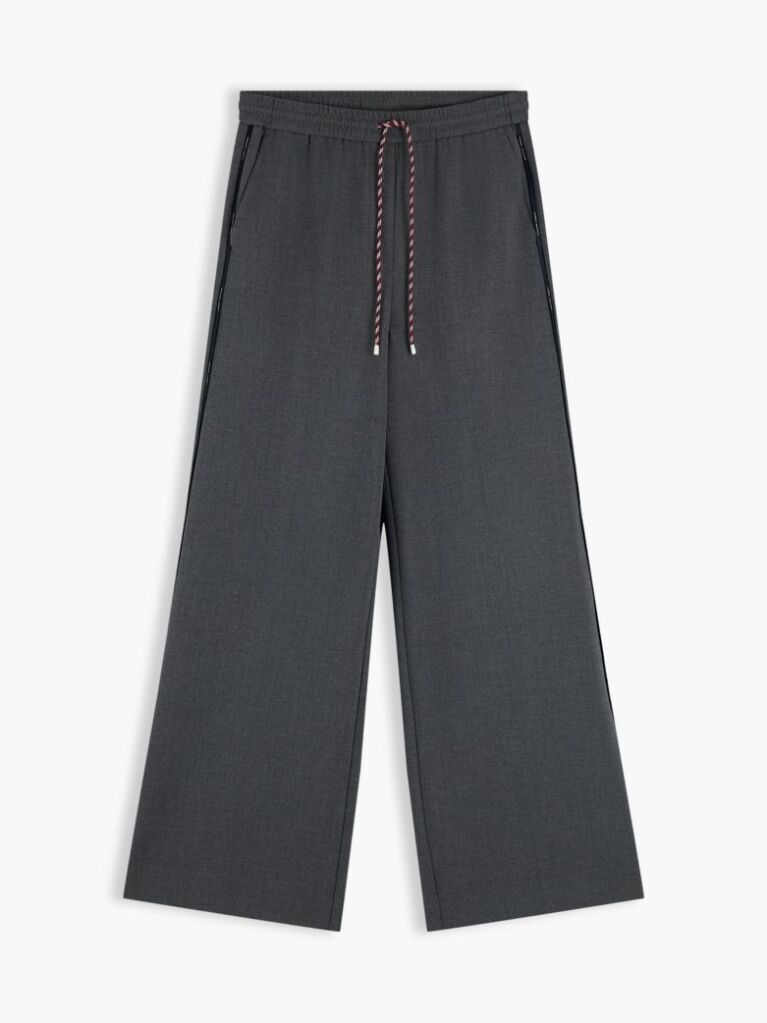 Grey Global Stripe Drawstring Wide Leg Trousers  Women