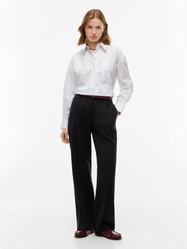 White Relaxed Fit Double Cuff Poplin Shirt  Women
