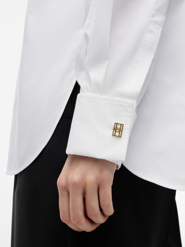 White Relaxed Fit Double Cuff Poplin Shirt  Women