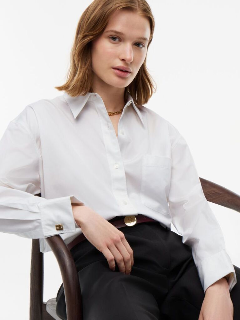White Relaxed Fit Double Cuff Poplin Shirt  Women