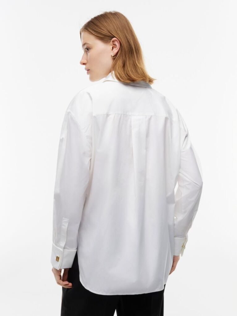 White Relaxed Fit Double Cuff Poplin Shirt  Women