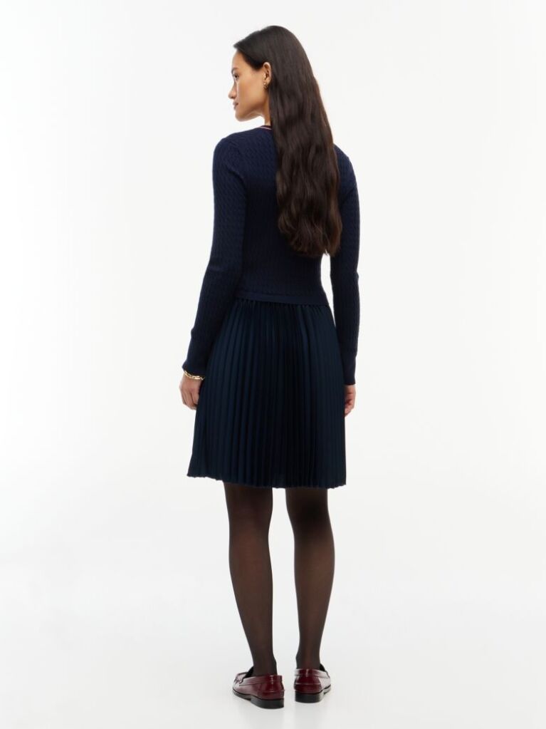 Blue Crepe Mixed Texture Mini Dress  Women